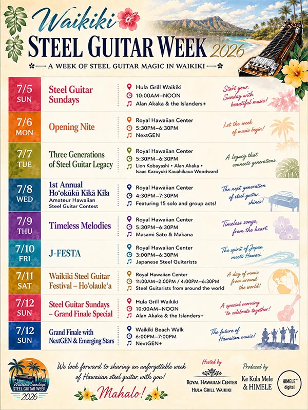2026 Waikīkī Steel Guitar Week Schedule Poster